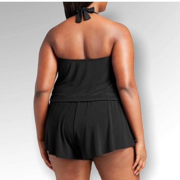 Aqua Green Womens One piece Swimsuit Black Romper 
Size 24W NEW - Picture 2 of 7